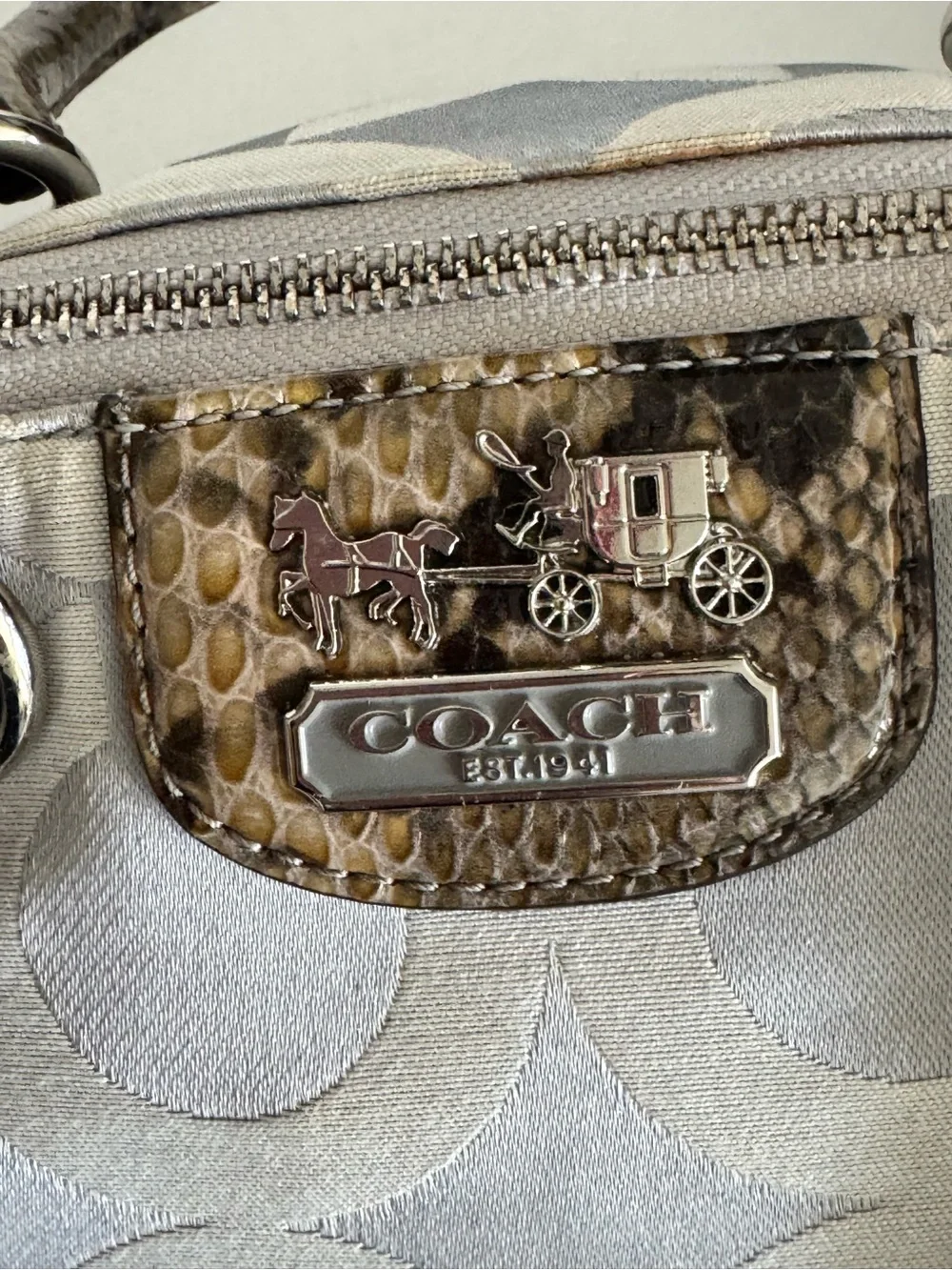 Coach Gray Madison Sophia Satchel with Snakeskin Trim